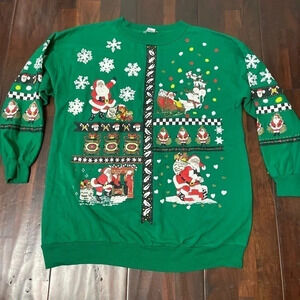 Men’s green‎ ugly Christmas sweater busy Santa size small